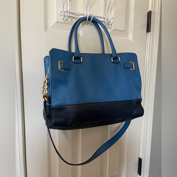 Michael Kors Hamilton Navy & Light Blue Large Leather Satchel Shoulder Bag - Picture 6 of 10